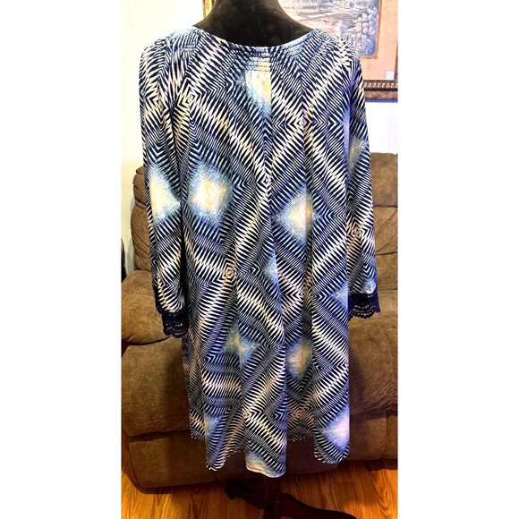 Geometric Print Tunic Dress XL Crochet Trim Flare Sleeveless Flowy Beach Comfort - Picture 3 of 8